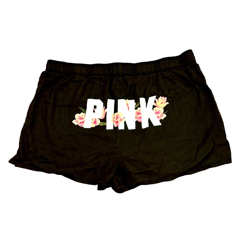 Victoria’s Secret PINK Sleep Lounge PJ Shorts Size M Medium Black Floral Logo